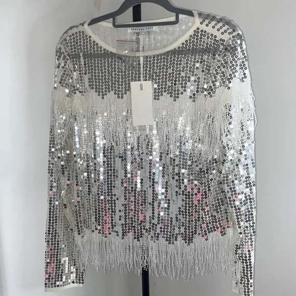Endless Rose Silver Sequin Fringe Top - Picture 1 of 9